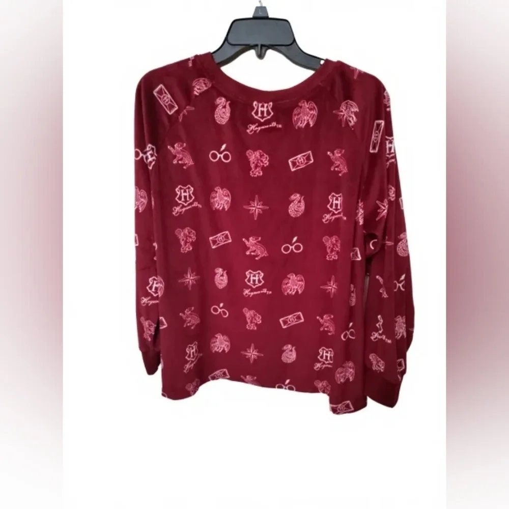 Harry Potter Burgundy Pajama Shirt – Magical Symbols Print, Soft & Cozy (L) - Picture 6 of 9